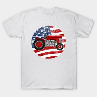 Vintage Tractor USA Flag Patriotic Farmer Farming 4th July T-Shirt